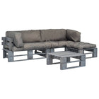 Pallet Lounge Set with Grey Cushions Wood Grey