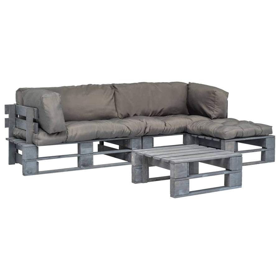 Loungeset Pallet Met Grijze Kussens Hout Grijs