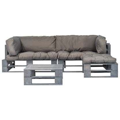 Loungeset Pallet Met Grijze Kussens Hout Grijs