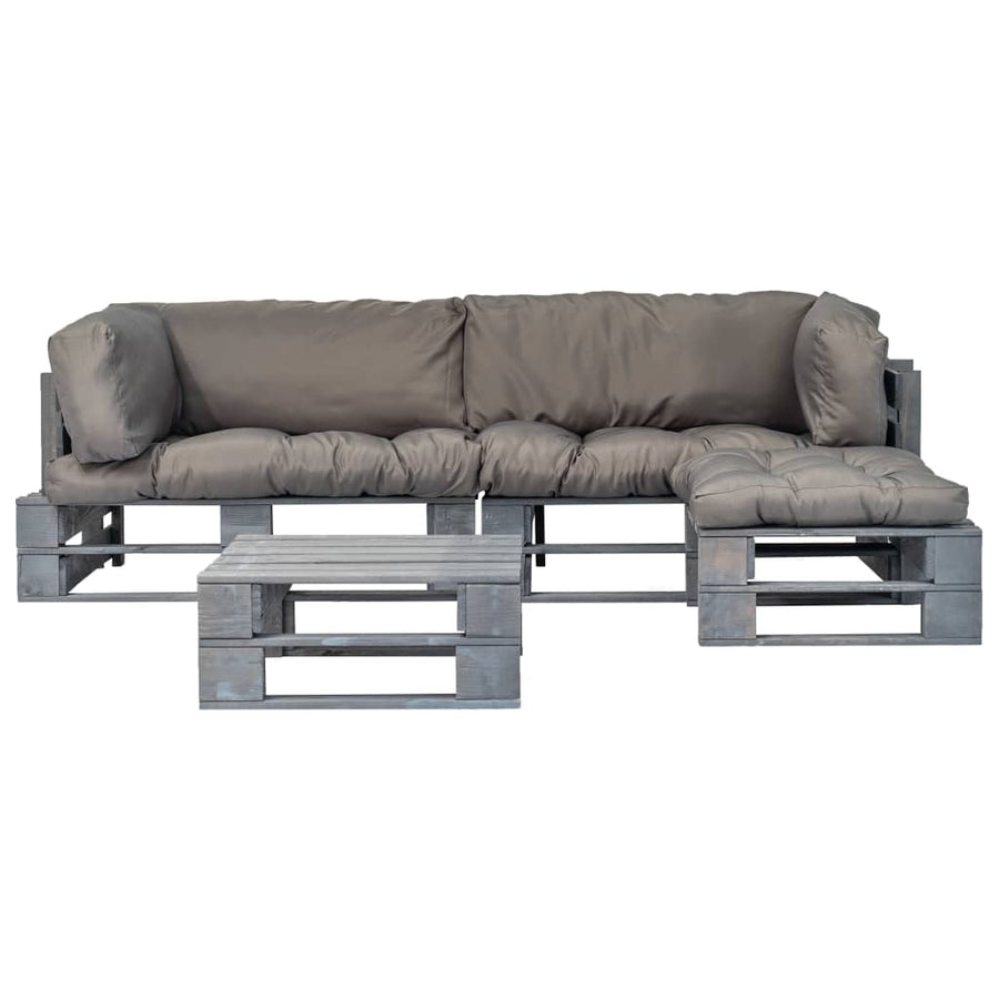 Loungeset Pallet Met Grijze Kussens Hout Grijs