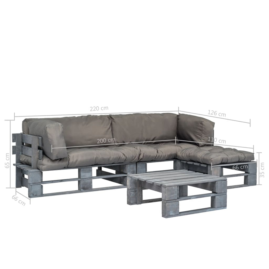 Loungeset Pallet Met Grijze Kussens Hout Grijs