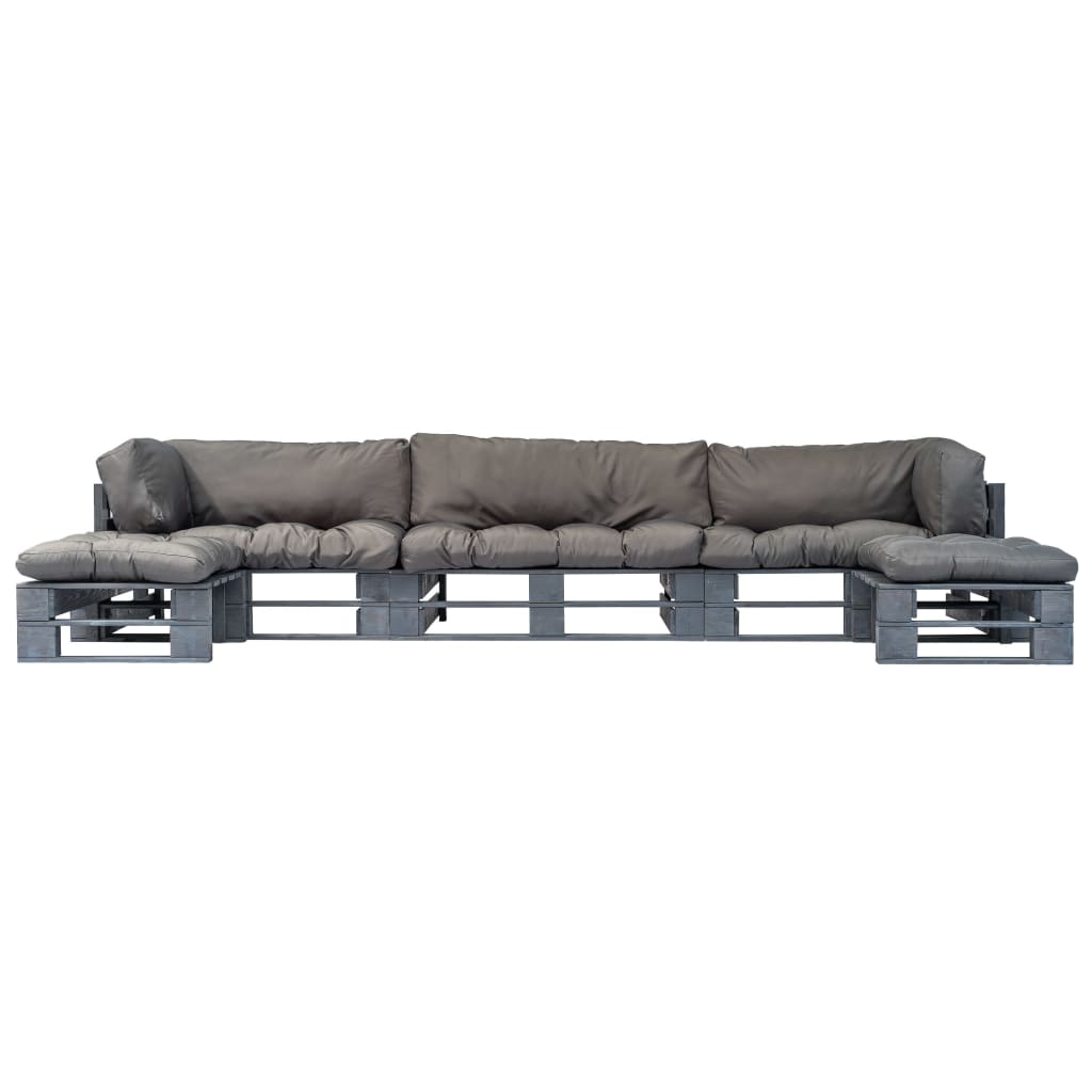 Loungeset Pallet Met Grijze Kussens Hout Grijs
