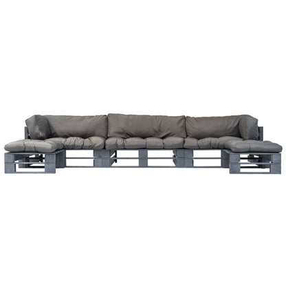 Loungeset Pallet Met Grijze Kussens Hout Grijs