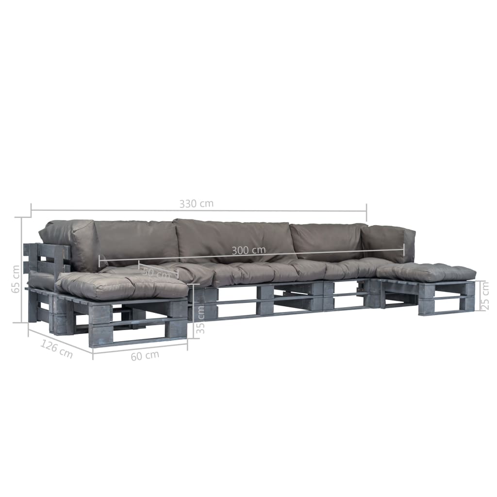 Loungeset Pallet Met Grijze Kussens Hout Grijs