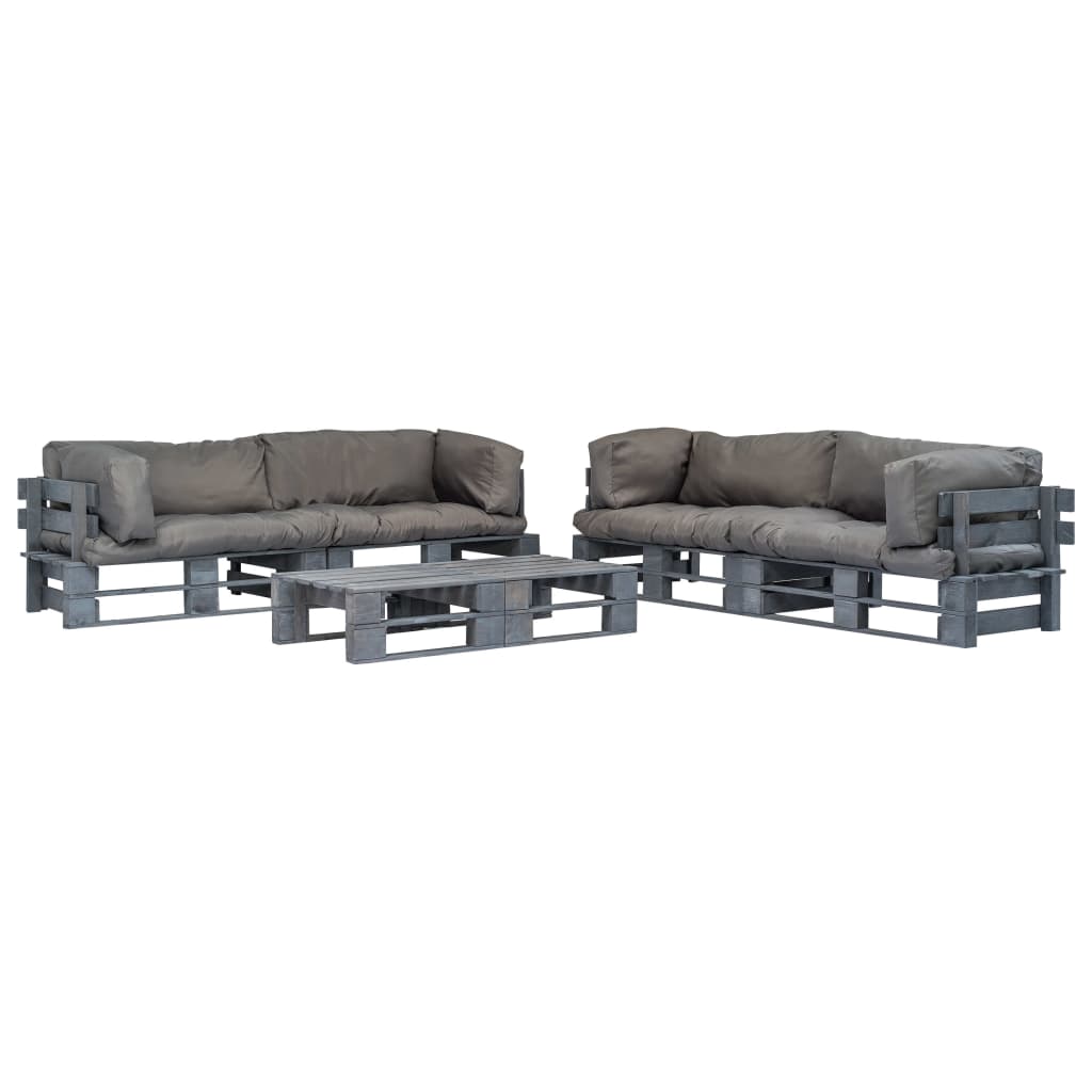 Loungeset Pallet Met Grijze Kussens Hout Grijs