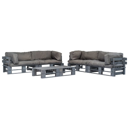 Loungeset Pallet Met Grijze Kussens Hout Grijs
