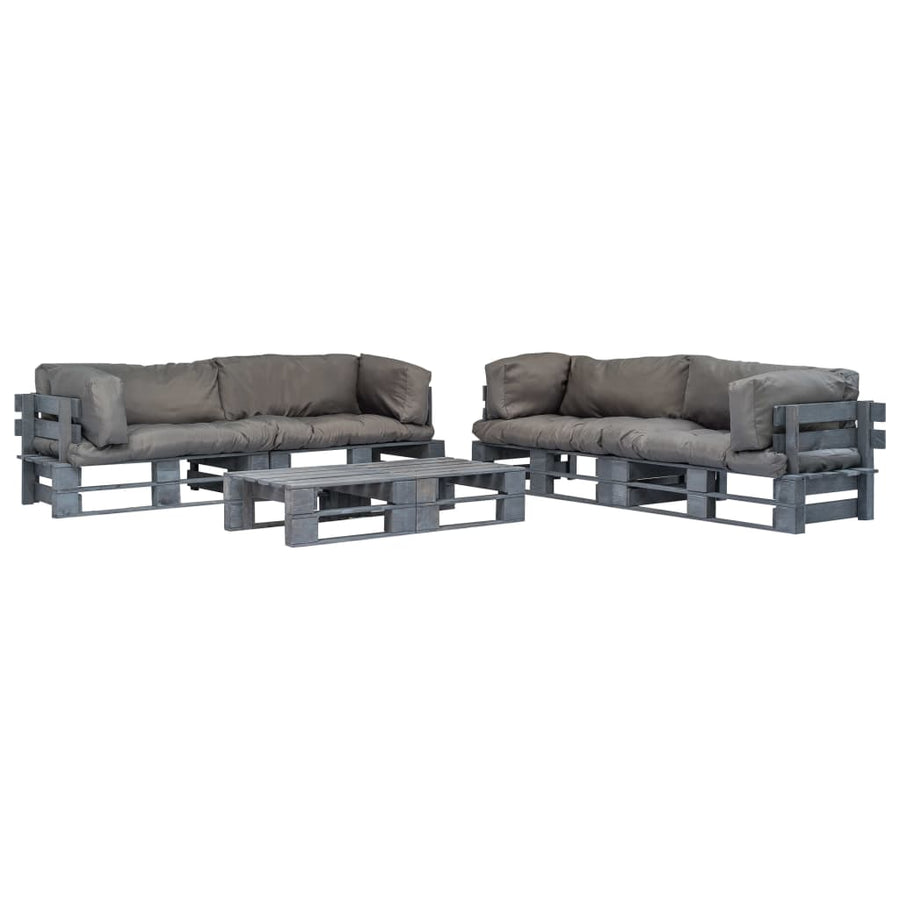 Loungeset Pallet Met Grijze Kussens Hout Grijs