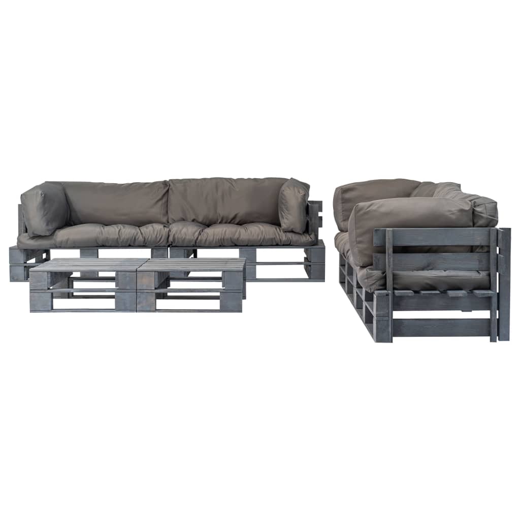 Loungeset Pallet Met Grijze Kussens Hout Grijs