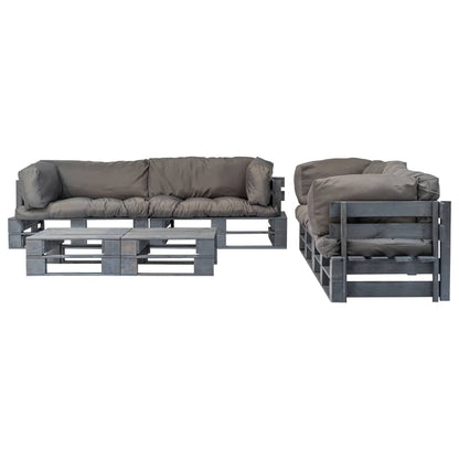 Loungeset Pallet Met Grijze Kussens Hout Grijs