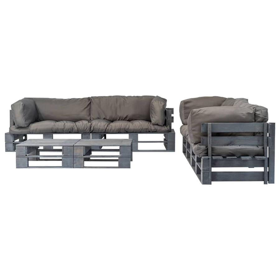 Loungeset Pallet Met Grijze Kussens Hout Grijs