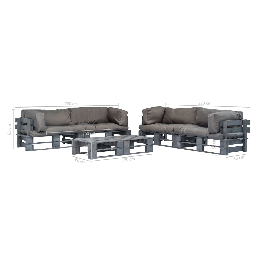 Loungeset Pallet Met Grijze Kussens Hout Grijs