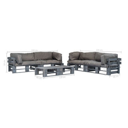 Loungeset Pallet Met Grijze Kussens Hout Grijs