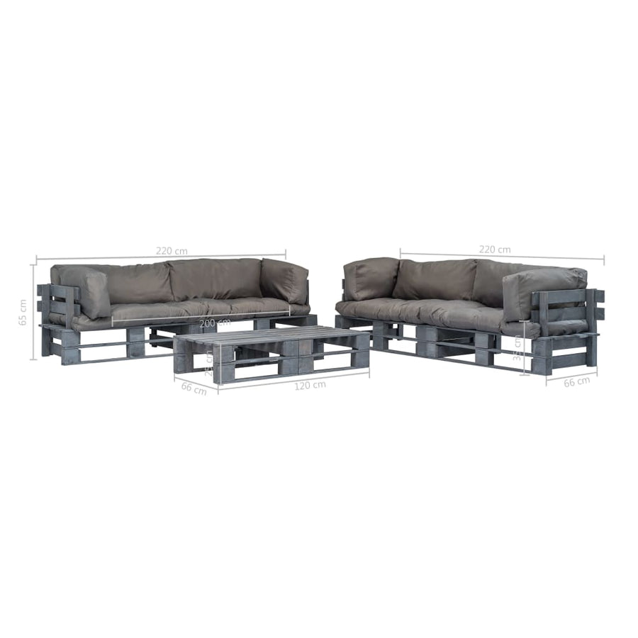 Loungeset Pallet Met Grijze Kussens Hout Grijs