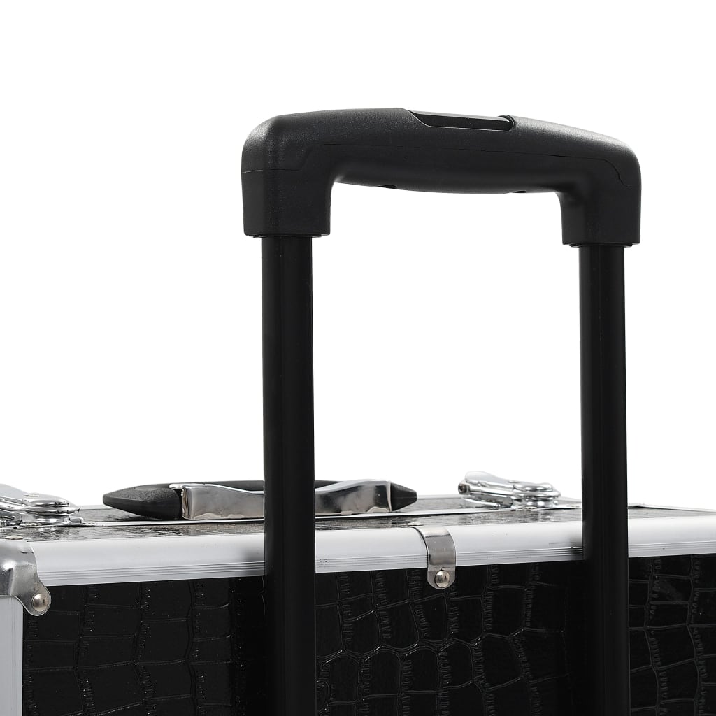 Make-Up Trolley Aluminium Zwart Met Krokodillenpatroon
