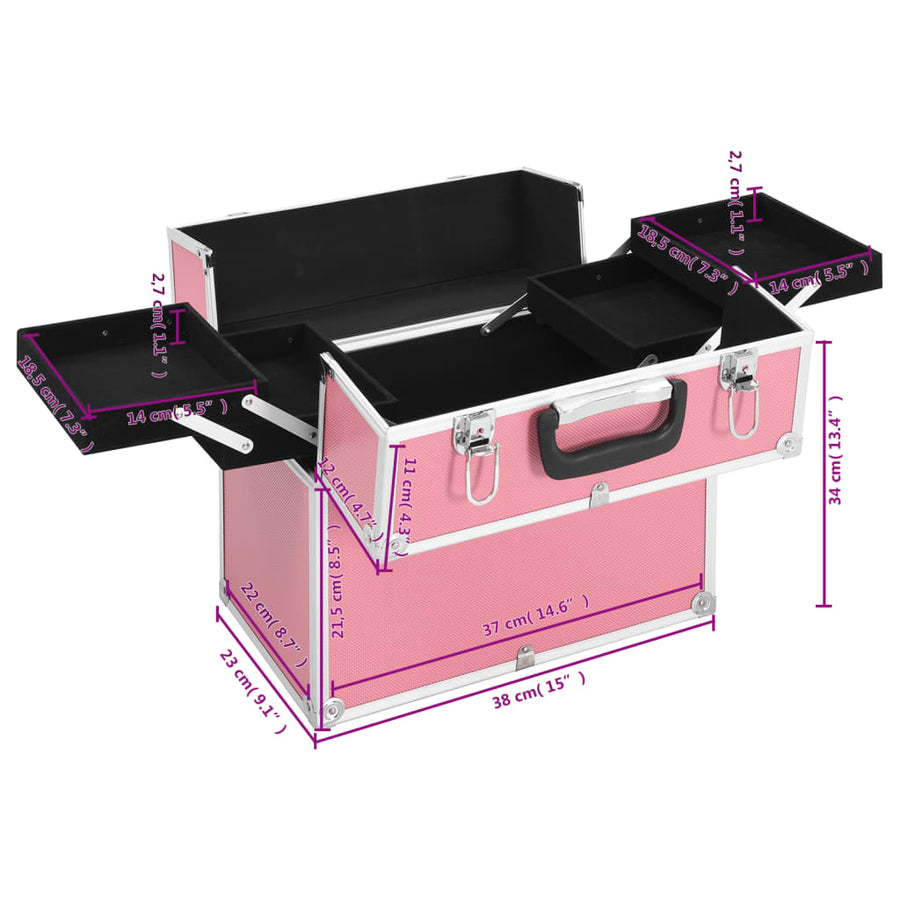Make-Up Koffer 38X23X34 Cm Aluminium Roze