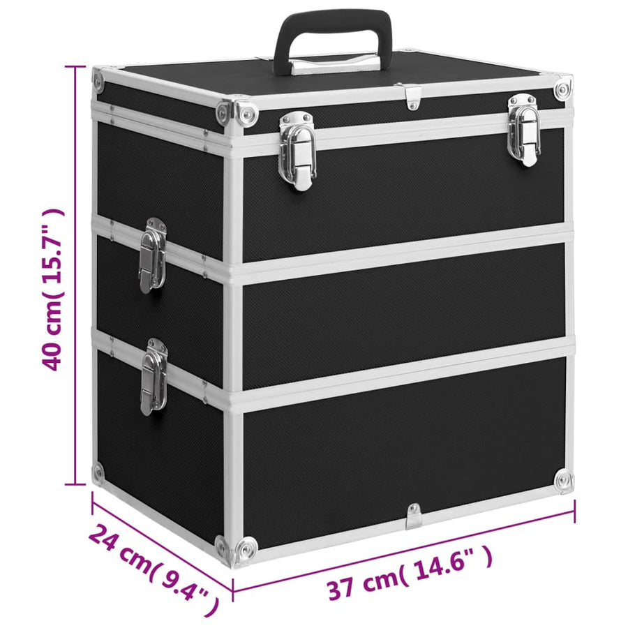 Make-up koffer 37x24x40 cm aluminium zwart Zwart