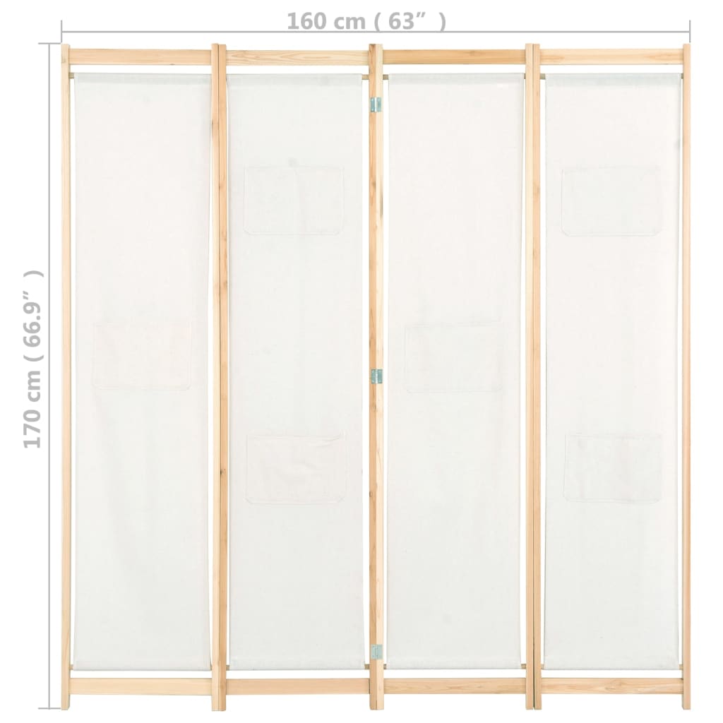 Kamerscherm Met Panelen 160X170X Cm Stof 4 Crème