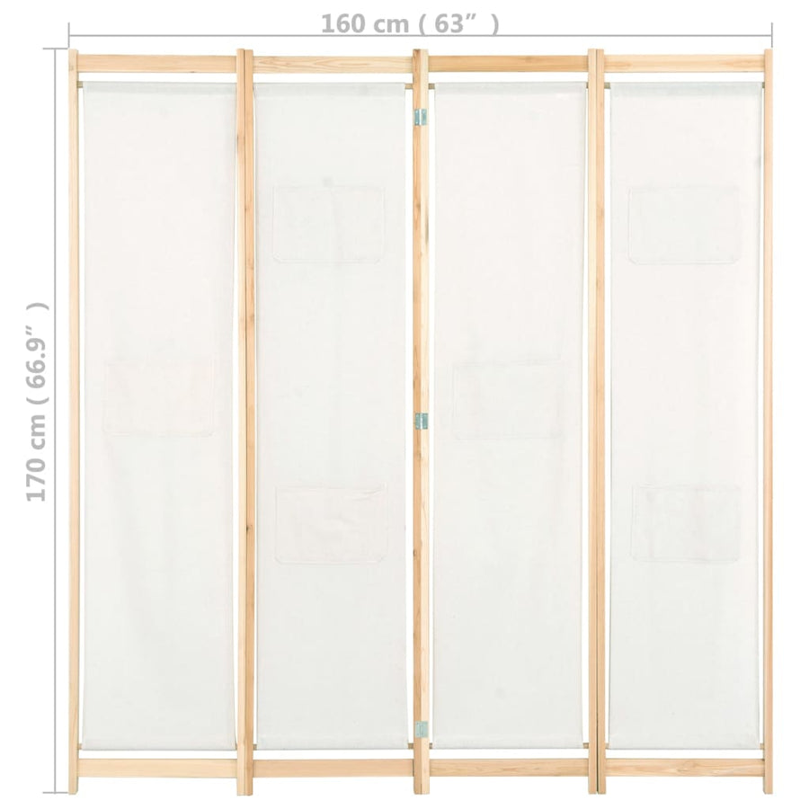 Kamerscherm Met Panelen 160X170X Cm Stof 4 Crème
