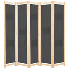 5-panel Room Divider 200x170x4 cm Fabric Grey