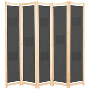Kamerscherm 5 panelen 200x170x4 cm stof grijs