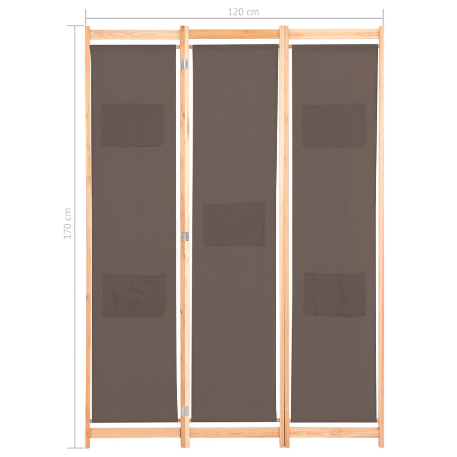 Kamerscherm met 3 panelen 120x170x4 cm stof bruin 3 Bruin
