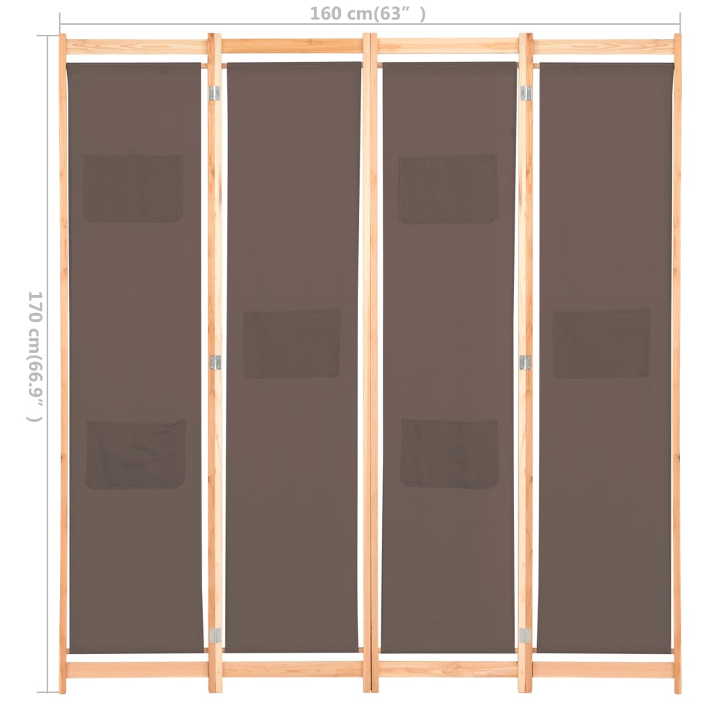 Kamerscherm Met Panelen 160X170X Cm Stof 4 Bruin