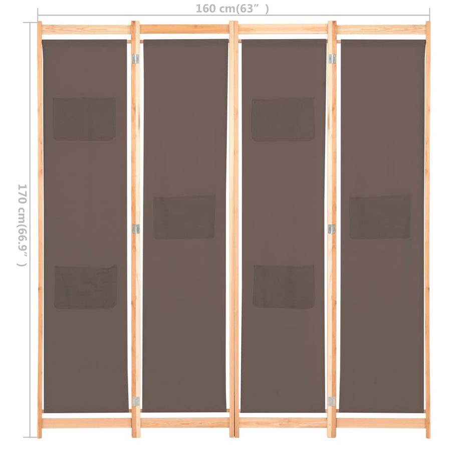 Kamerscherm Met Panelen 160X170X Cm Stof 4 Bruin