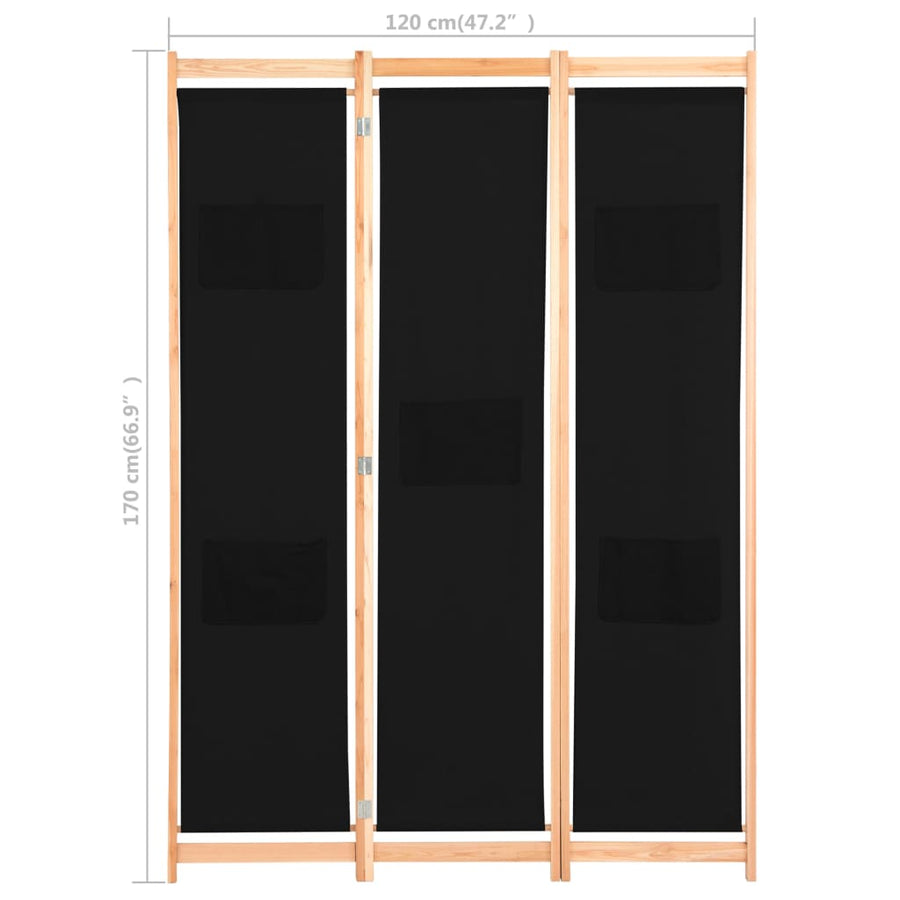Kamerscherm Met Panelen 120X170X4 Cm Stof 3 Zwart