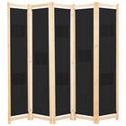 5-Panel Room Divider 200x170x4 cm Fabric Black