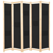 Kamerscherm 5 panelen 200x170x4 cm stof zwart