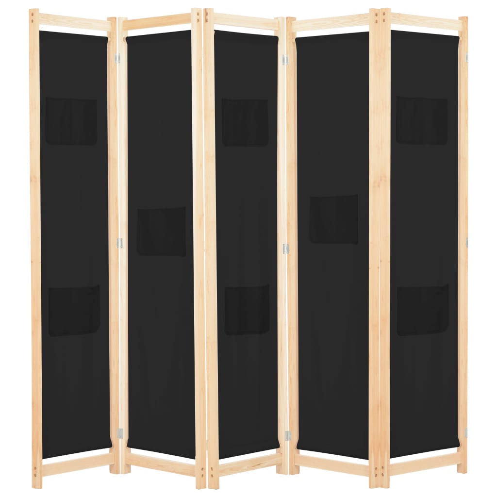 Kamerscherm Met Panelen 200X170X4 Cm Stof 5 Zwart