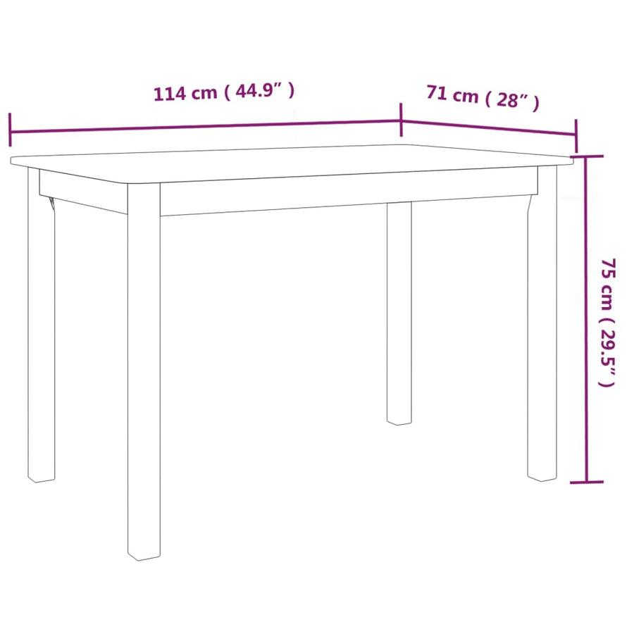 Eettafel 4X7X75 Cm Massief Rubberwood Wit en bruin