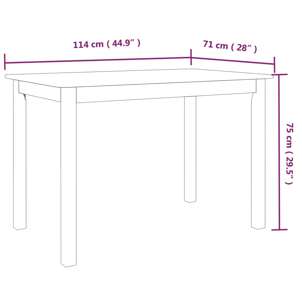 Eettafel 4X7X75 Cm Massief Rubberwood Zwart