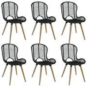 Dining chairs 6 pcs natural Poly Rattan black
