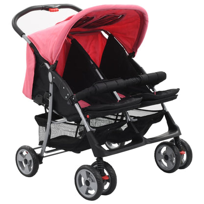 Tweelingkinderwagen Staal En Zwart Roze