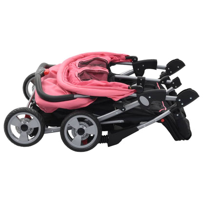 Tweelingkinderwagen Staal En Zwart Roze