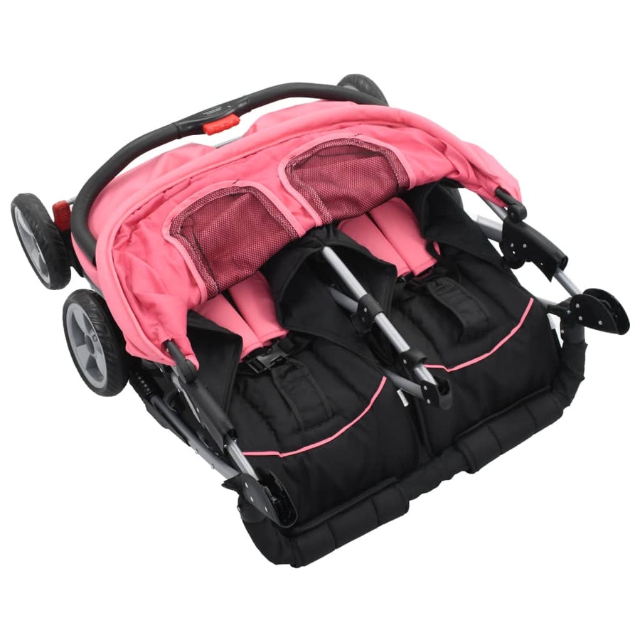 Tweelingkinderwagen Staal En Zwart Roze