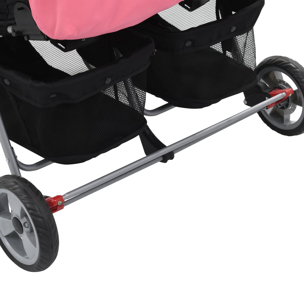 Tweelingkinderwagen Staal En Zwart Roze