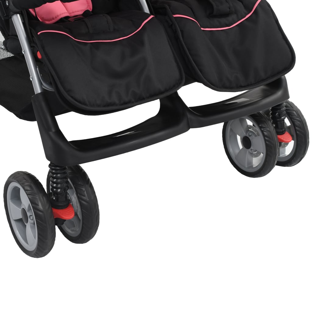 Tweelingkinderwagen Staal En Zwart Roze
