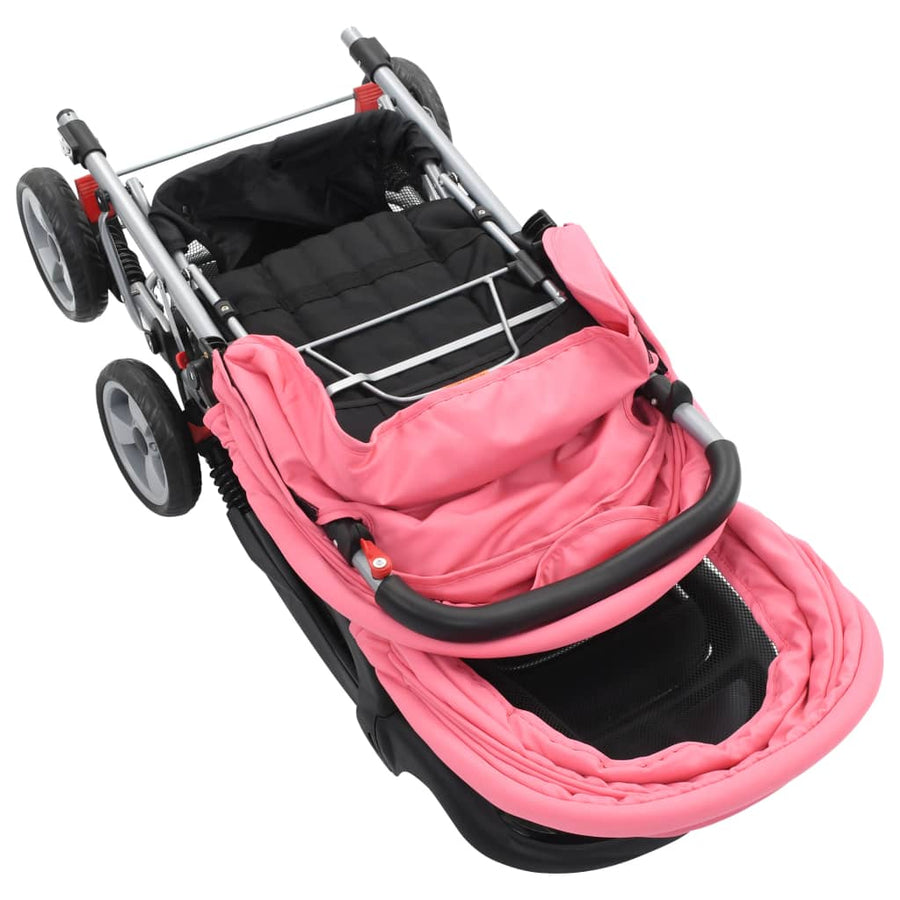 Kinderwagen dubbel staal roze en zwart Roze