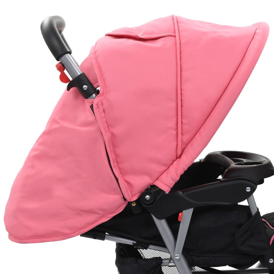Kinderwagen dubbel staal roze en zwart Roze