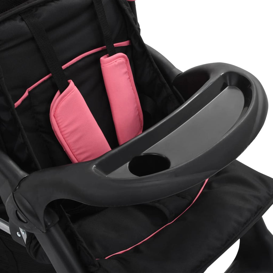 Kinderwagen dubbel staal roze en zwart Roze