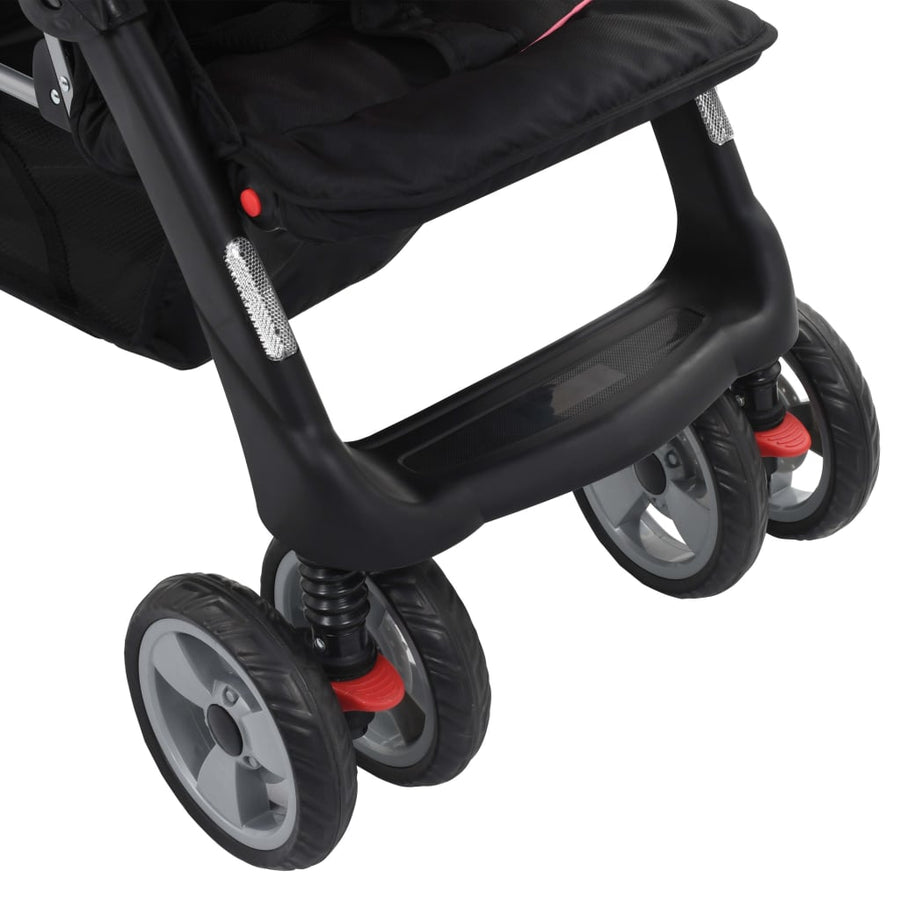 Kinderwagen dubbel staal roze en zwart Roze