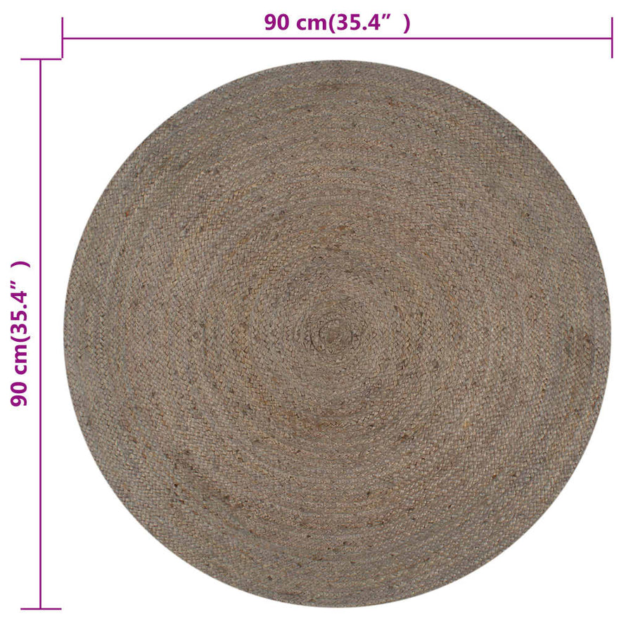 Vloerkleed Handgemaakt Rond Jute 90 cm Grijs