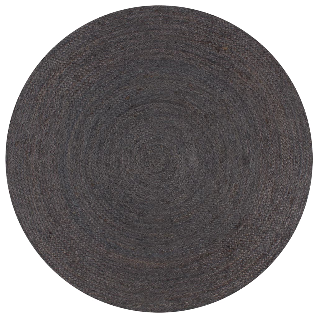 Vloerkleed Handgemaakt Rond Jute 90 cm Donkergrijs