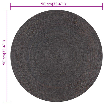 Vloerkleed Handgemaakt Rond Jute 90 cm Donkergrijs