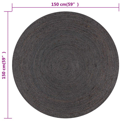 Vloerkleed Handgemaakt Rond Jute 150 cm Donkergrijs