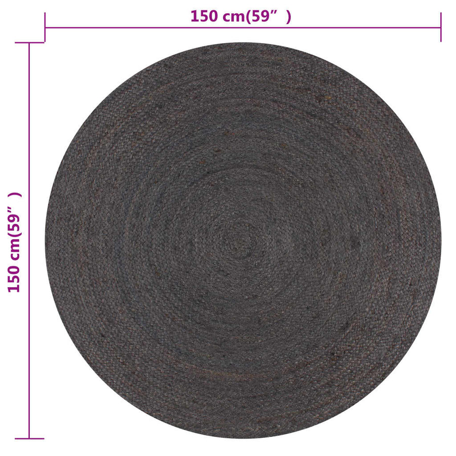 Vloerkleed Handgemaakt Rond Jute 150 cm Donkergrijs
