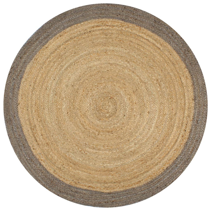 Vloerkleed Handgemaakt Met Grijze Rand Jute 90 cm Grijs