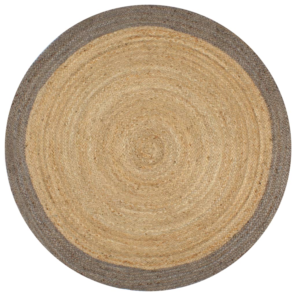 Vloerkleed Handgemaakt Met Grijze Rand Jute 120 cm Grijs